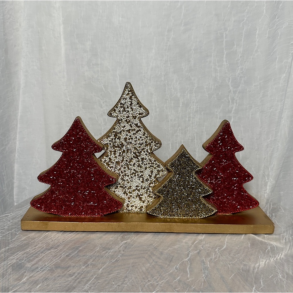Tribal Design Beaded Christmas Trees Seasonal Holiday Home Decor Table Accent - Picture 1 of 15